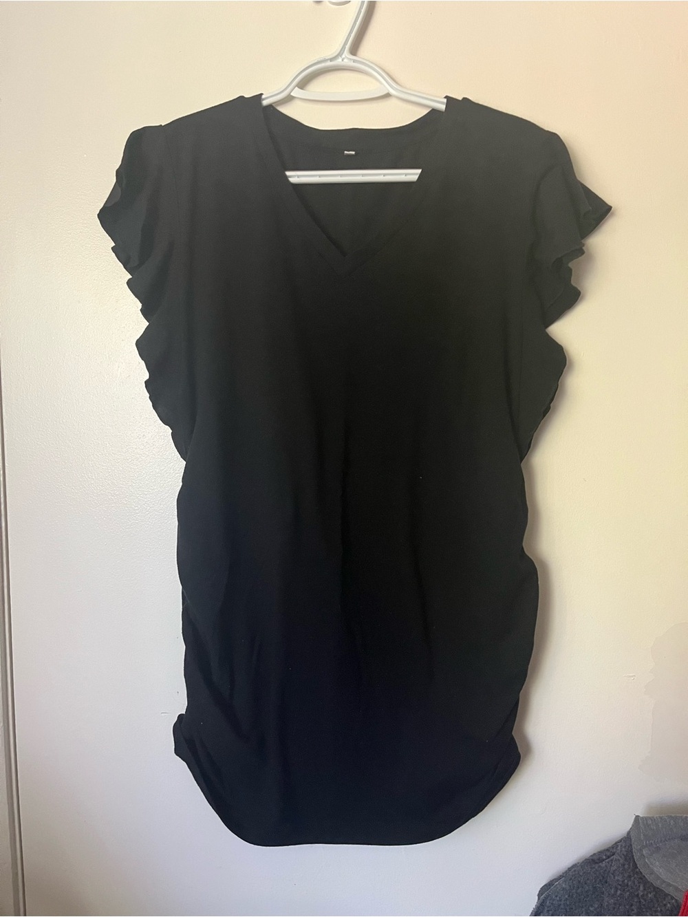Black V-Neck Ruffle Sleeve Dress